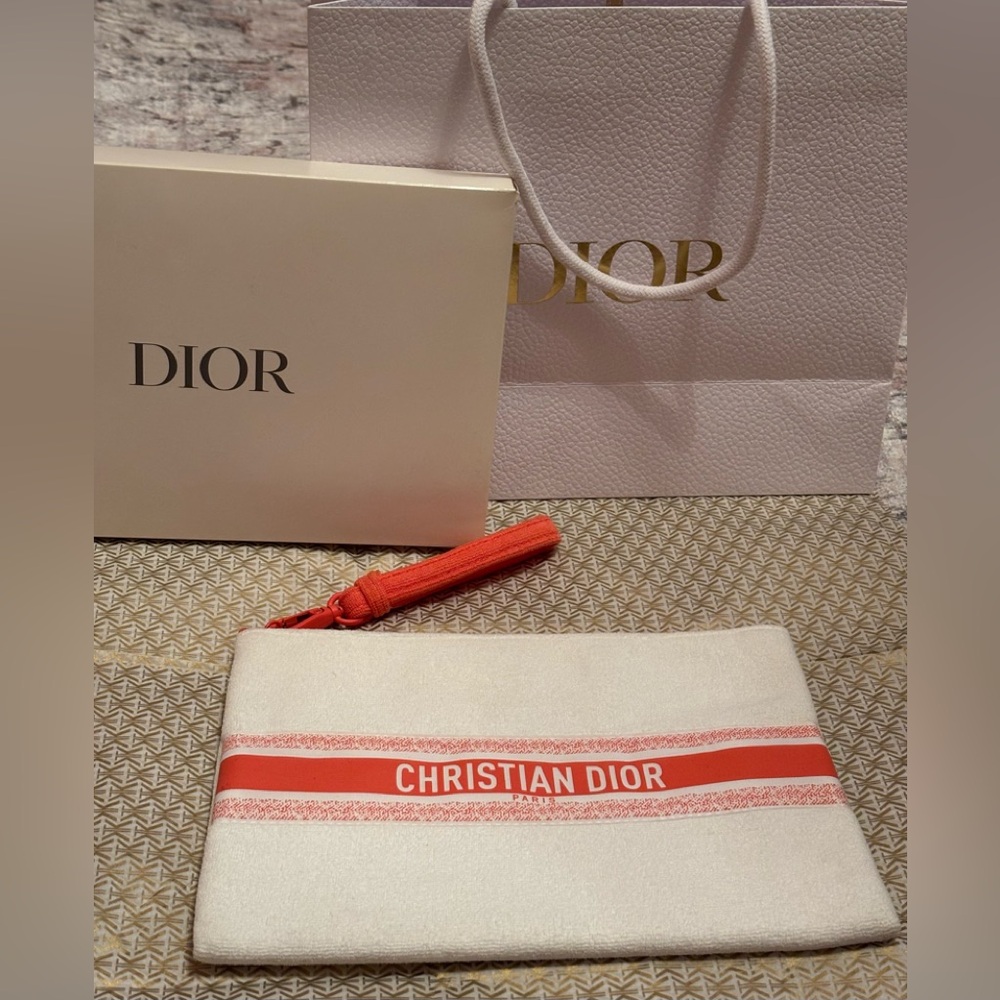 Dior Cream and Orange Clutch / Cosmetic Bag